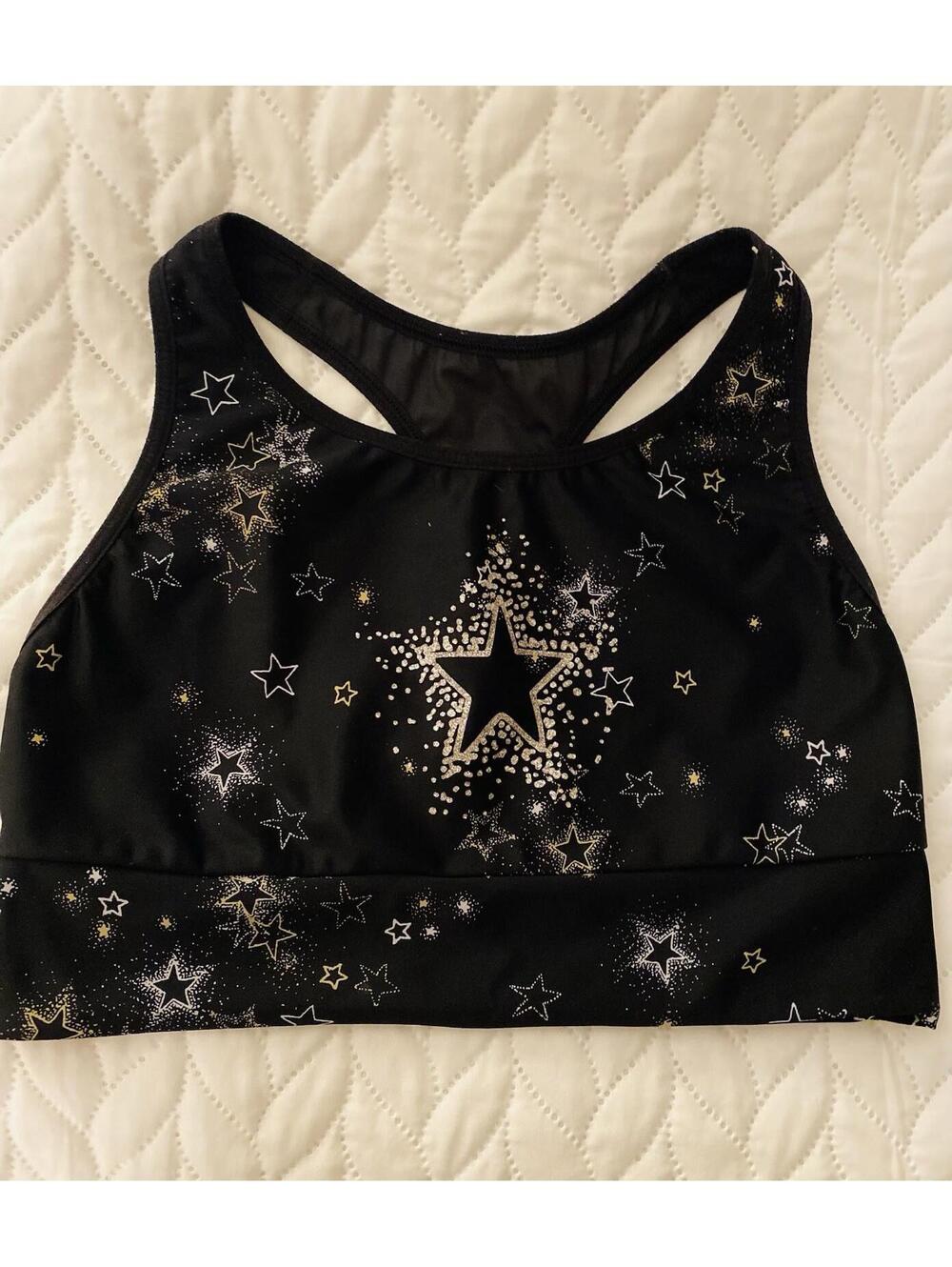 Victoria's Secret Women's Sports Bra Size M Black Racer Back W/ Sparkly Stars